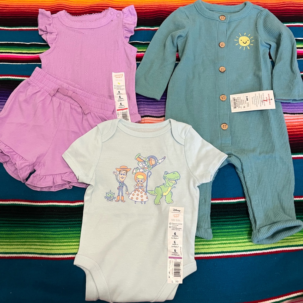 Disney Pastel Blue, Lavender & Teal Baby Matching Bodysuit Set - Toy Story
